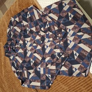 NWOT Simons/Liberty Paisley & Geometric Button-Down Navy/Brown/Cream (Size 17.5)